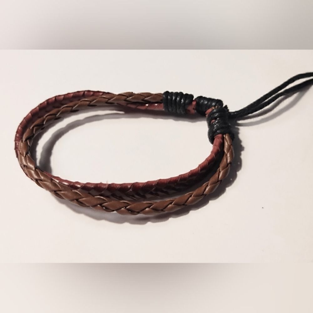 Men's bracelet leather braided layered brown new d72‎